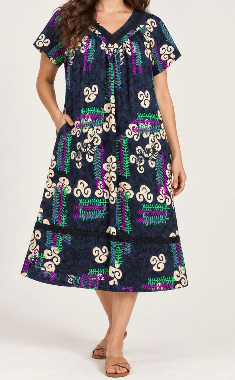 Lounges Black Purple Green Floral Tunic Dress Size L